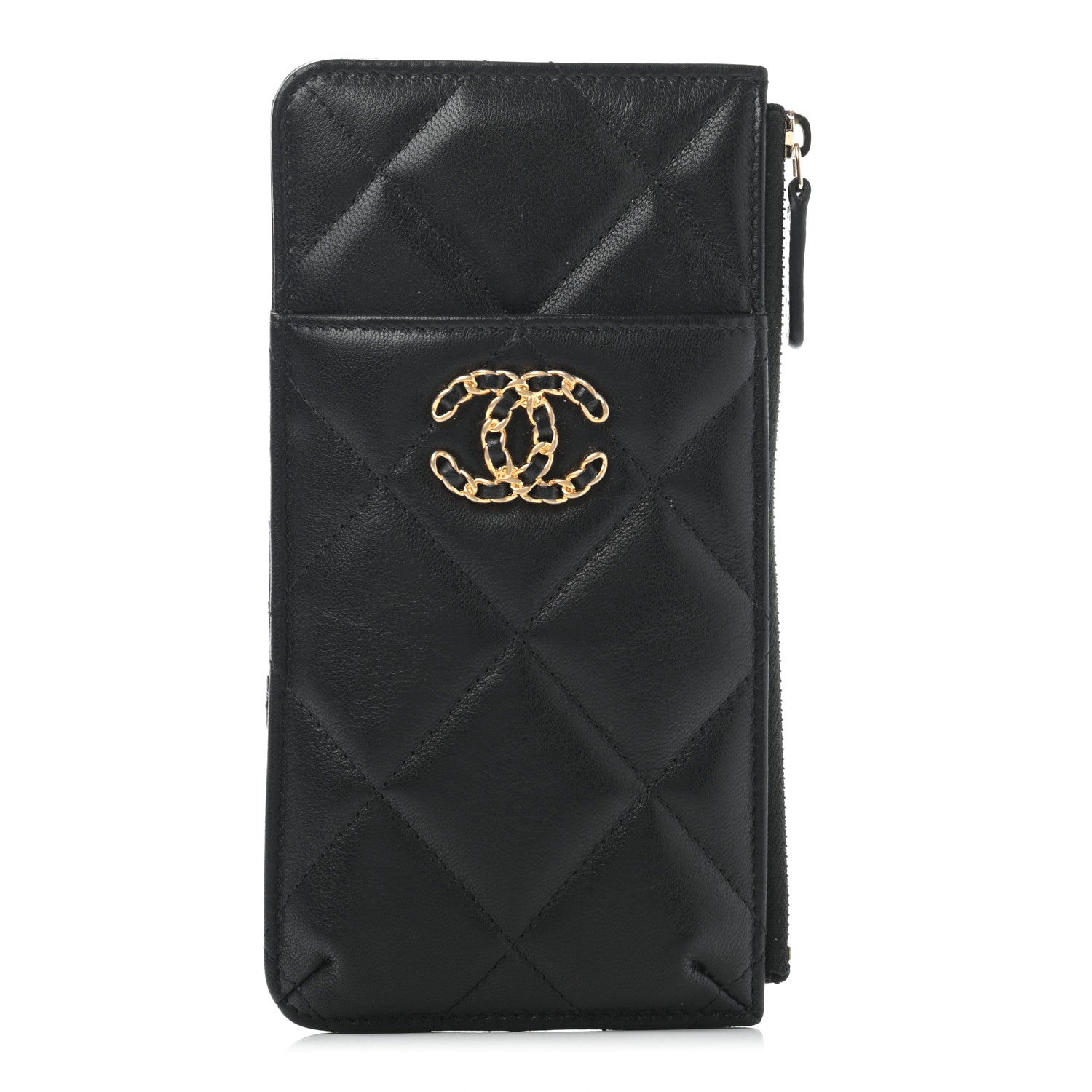 Chanel Goatskin Quilted Chanel 19 Flat Wallet Pouch Black 1 of 7