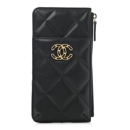 Chanel Goatskin Quilted Chanel 19 Flat Wallet Pouch Black 1 of 7