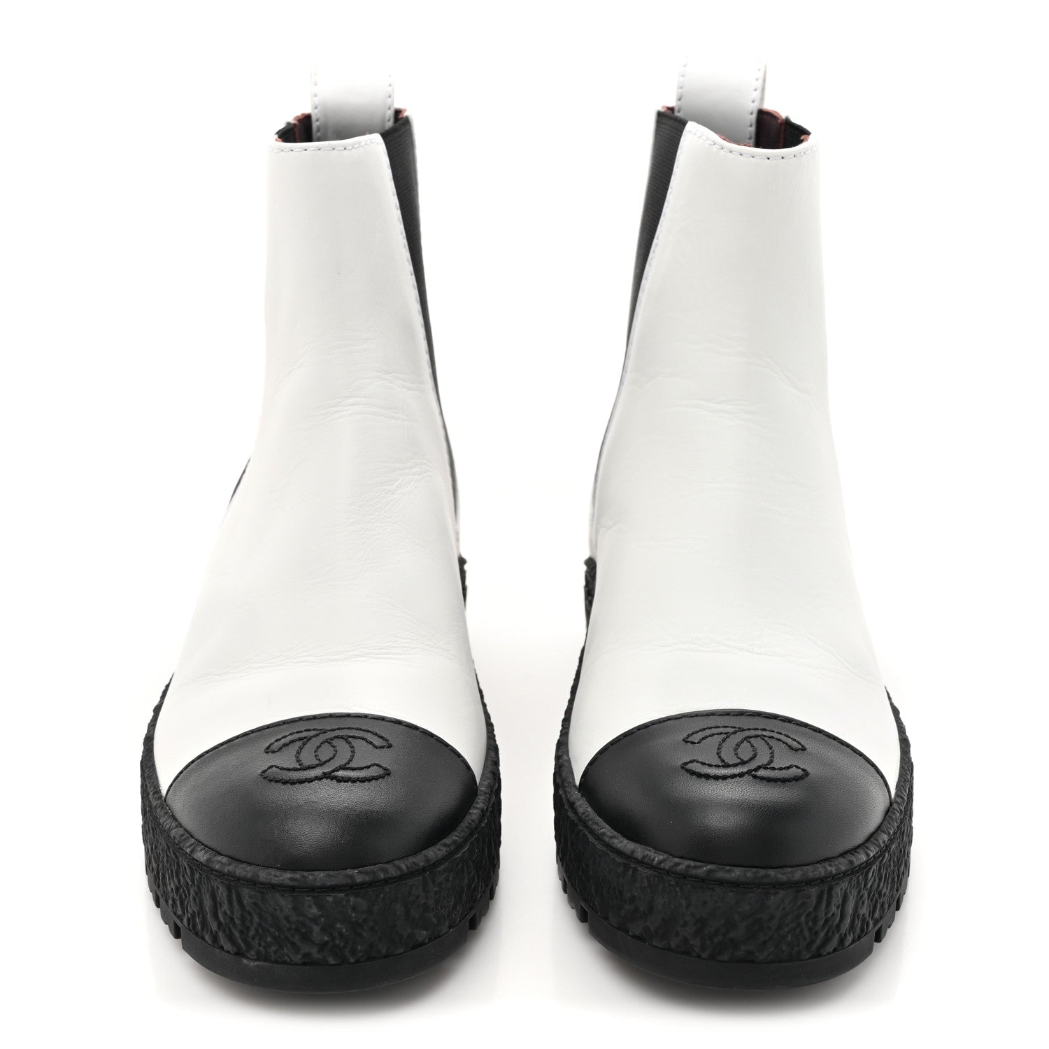 Chanel Calfskin Cap Toe CC Ankle Boots 37.5 White Black 2 of 11
