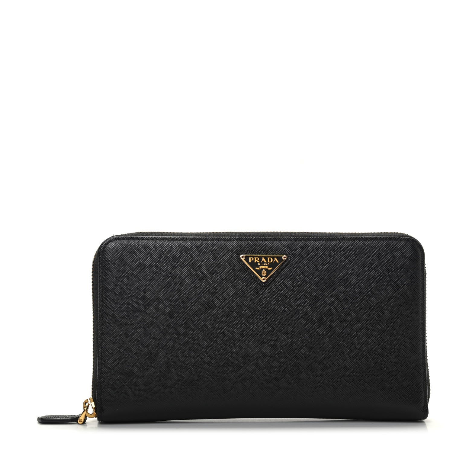 Prada Saffiano Metal Large Zip Around Travel Wallet Black 1 of 7
