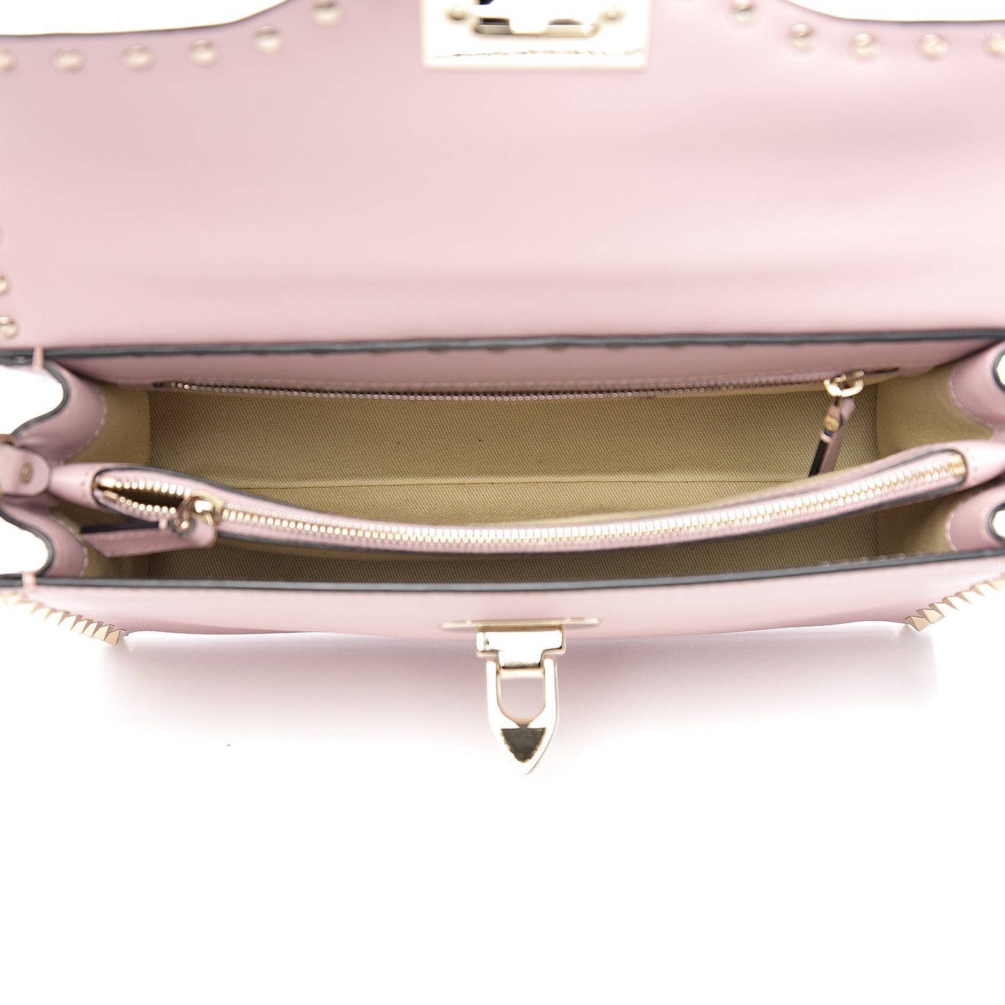 Vitello Small Rockstud Single Handle Flap Bag Cipria