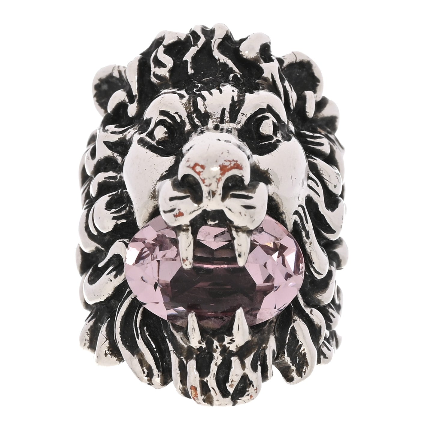 Metal Crystal Lion Head Ring 53 6.25 Pink Silver