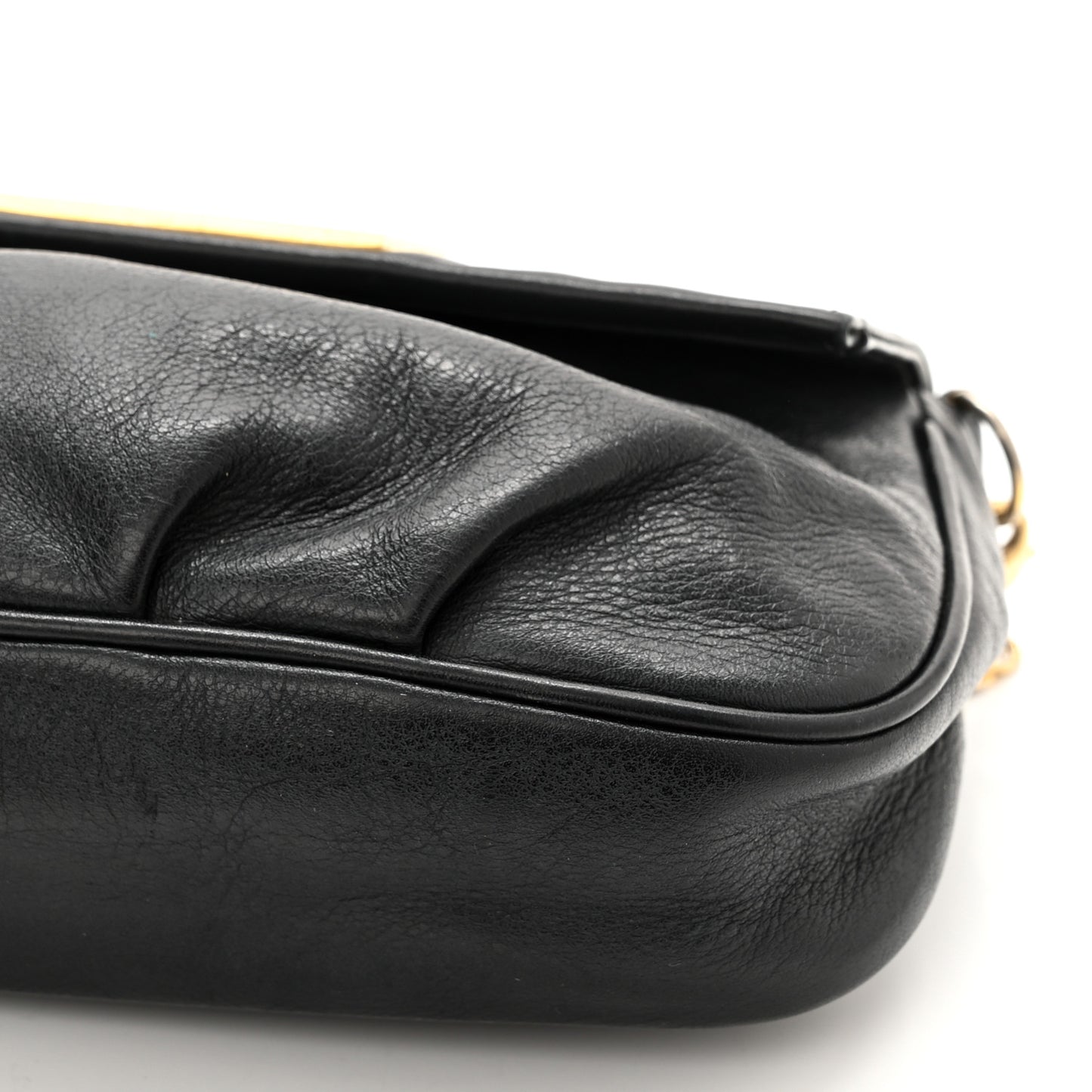 Vitello Flamingo Enamel Fendista Pouchette Crossbody Black