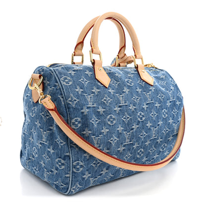 Louis Vuitton Monogram Denim Speedy Soft 30 Blue 3 of 10