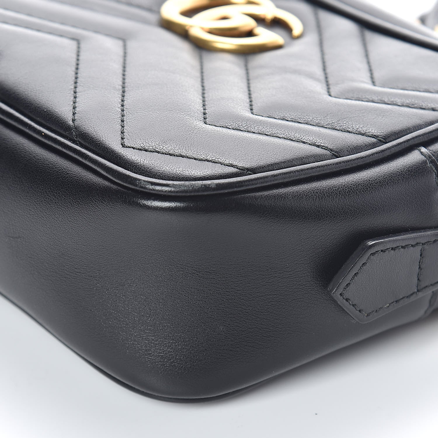 Gucci Calfskin Matelasse Mini GG Marmont Chain Shoulder Bag Black 9 of 9