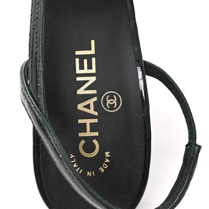 Chanel Patent Calfskin Crocodile Embossed Cap Toe CC Slingback 40 Dark Green Black 8 of 10