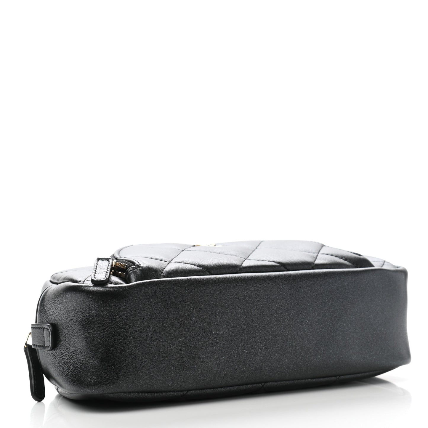 Lambskin Quilted Double Zip Pouch Black