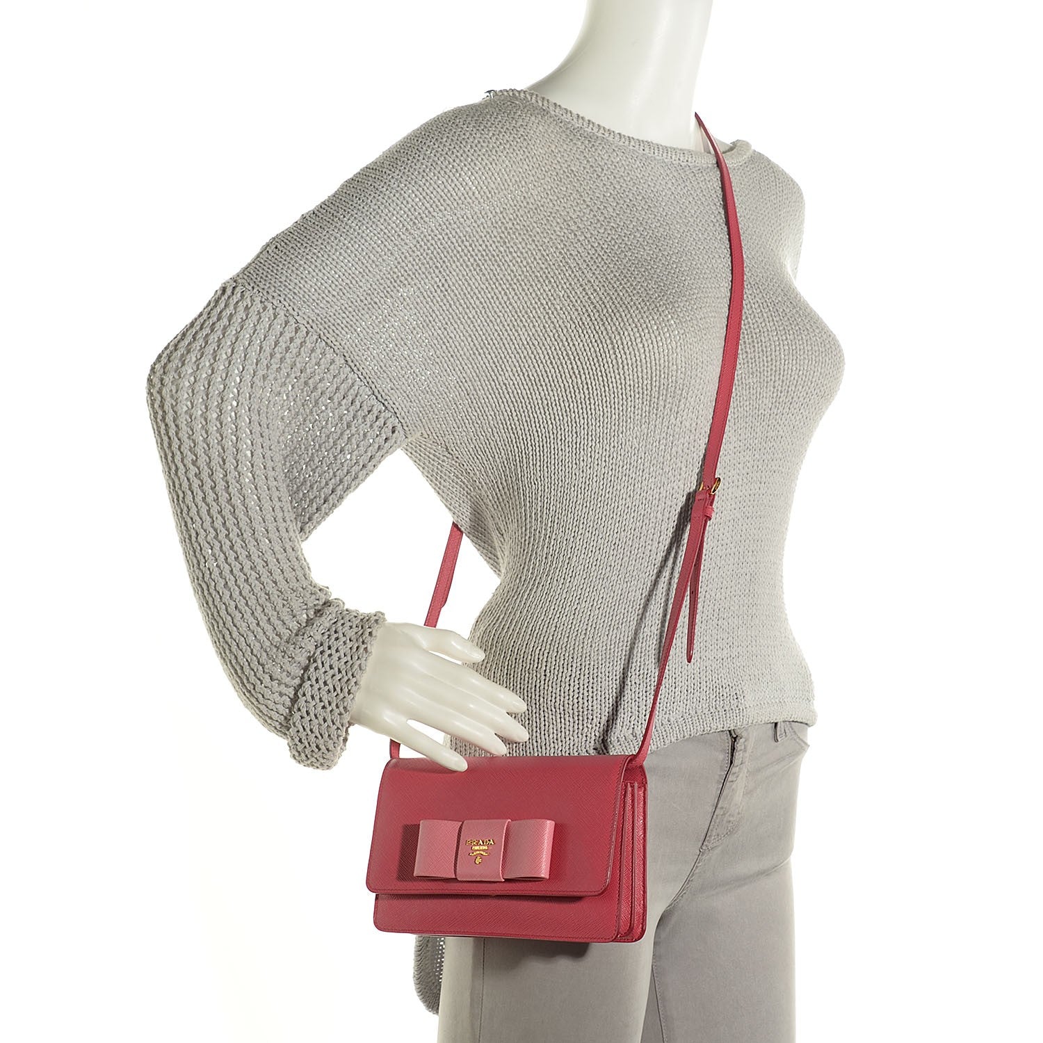 Prada Saffiano Lux Bow Crossbody Bag Peonia Geranio 2 of 9