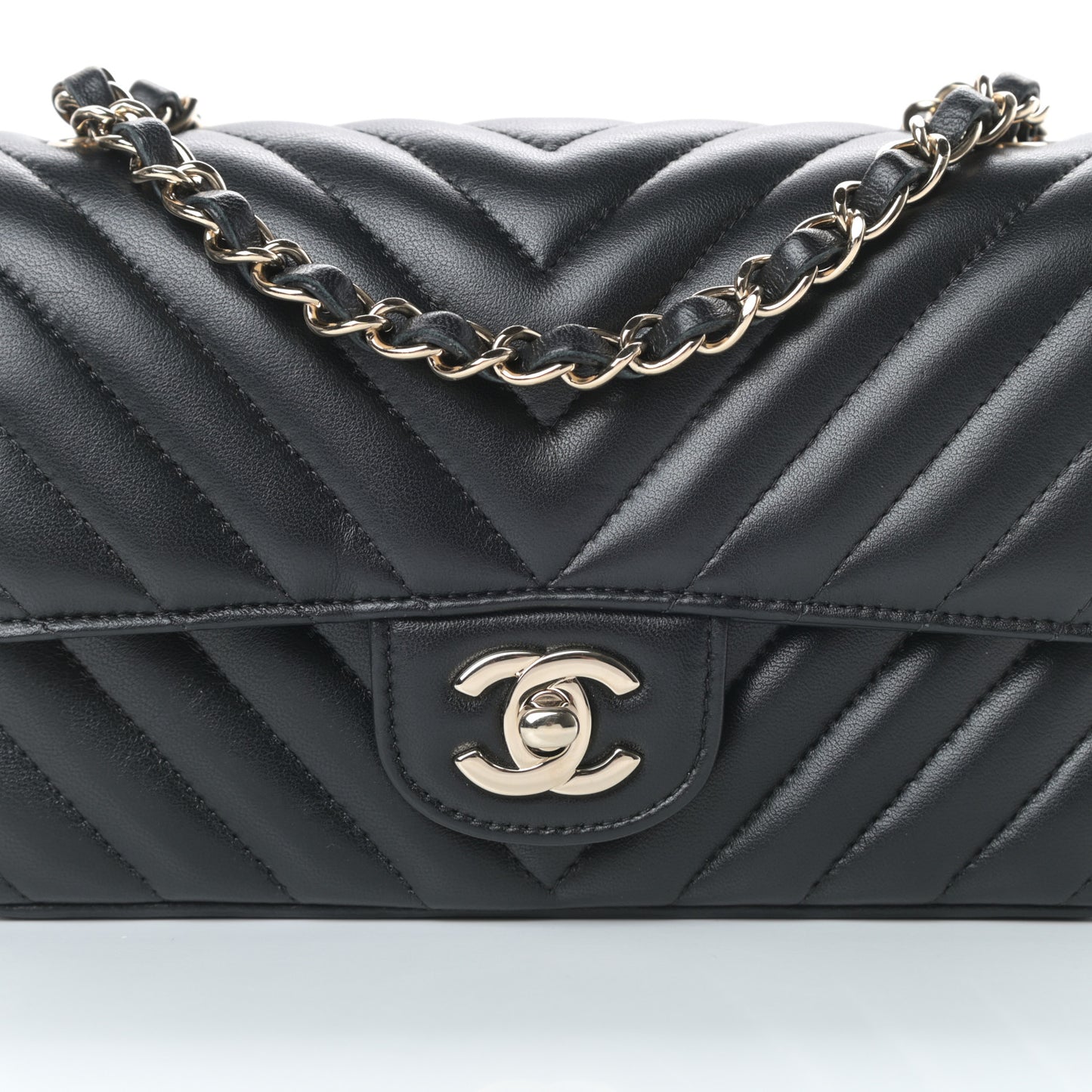 Lambskin Chevron Quilted Mini Rectangular Flap Black