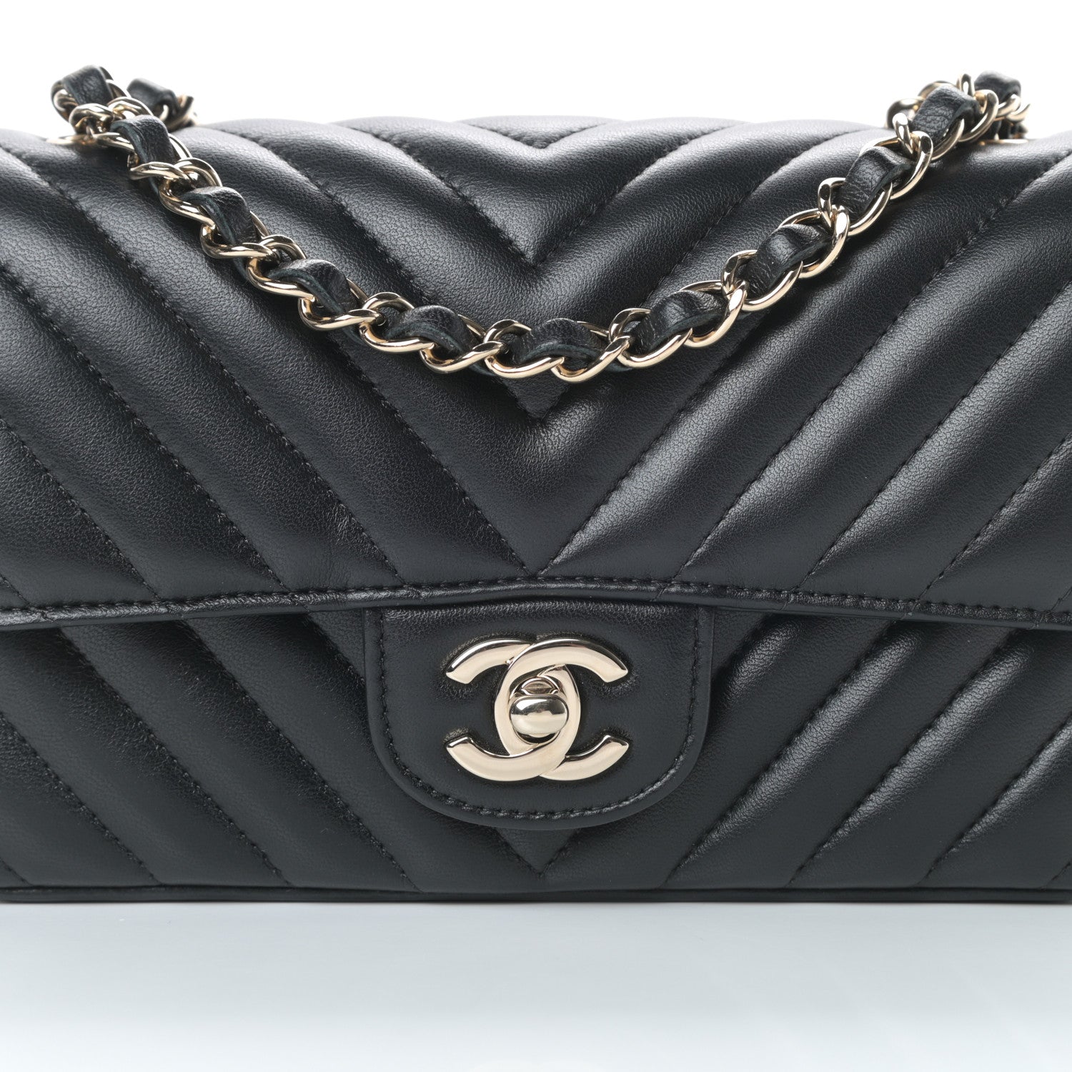 Chanel Lambskin Chevron Quilted Mini Rectangular Flap Black 8 of 14