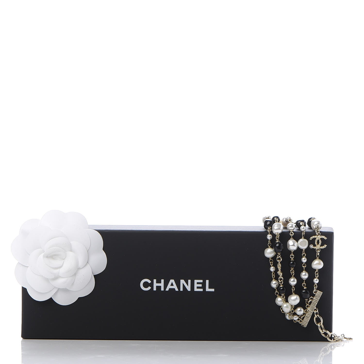 Chanel Pearl Bead Crystal CC Multi Strand Byzantine Chain Bracelet Black Gold 6 of 6