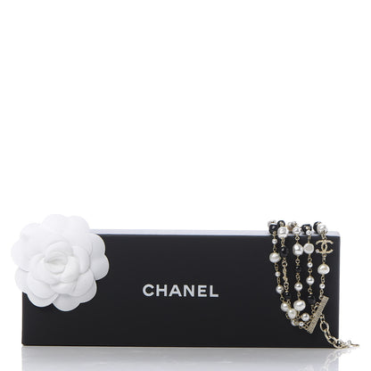 Chanel Pearl Bead Crystal CC Multi Strand Byzantine Chain Bracelet Black Gold 6 of 6