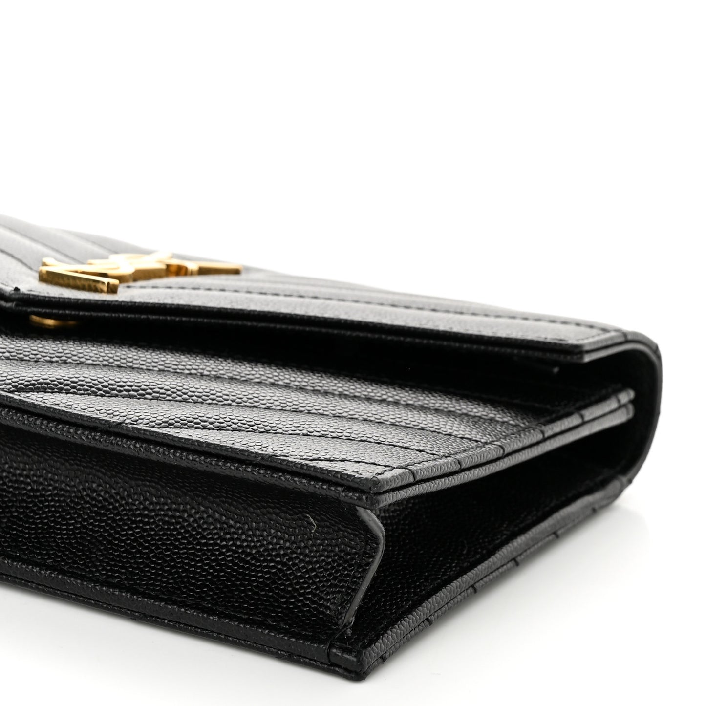 Grain De Poudre Matelasse Chevron Monogram Envelope Chain Wallet Black