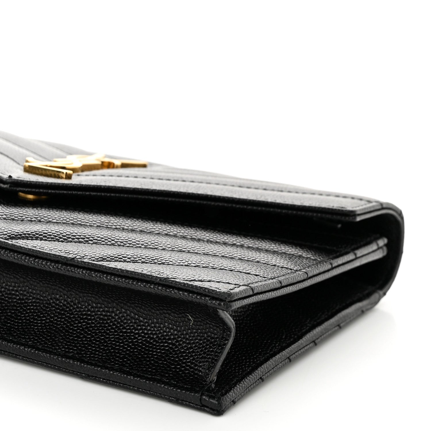 Saint Laurent Grain De Poudre Matelasse Chevron Monogram Envelope Chain Wallet Black 10 of 11