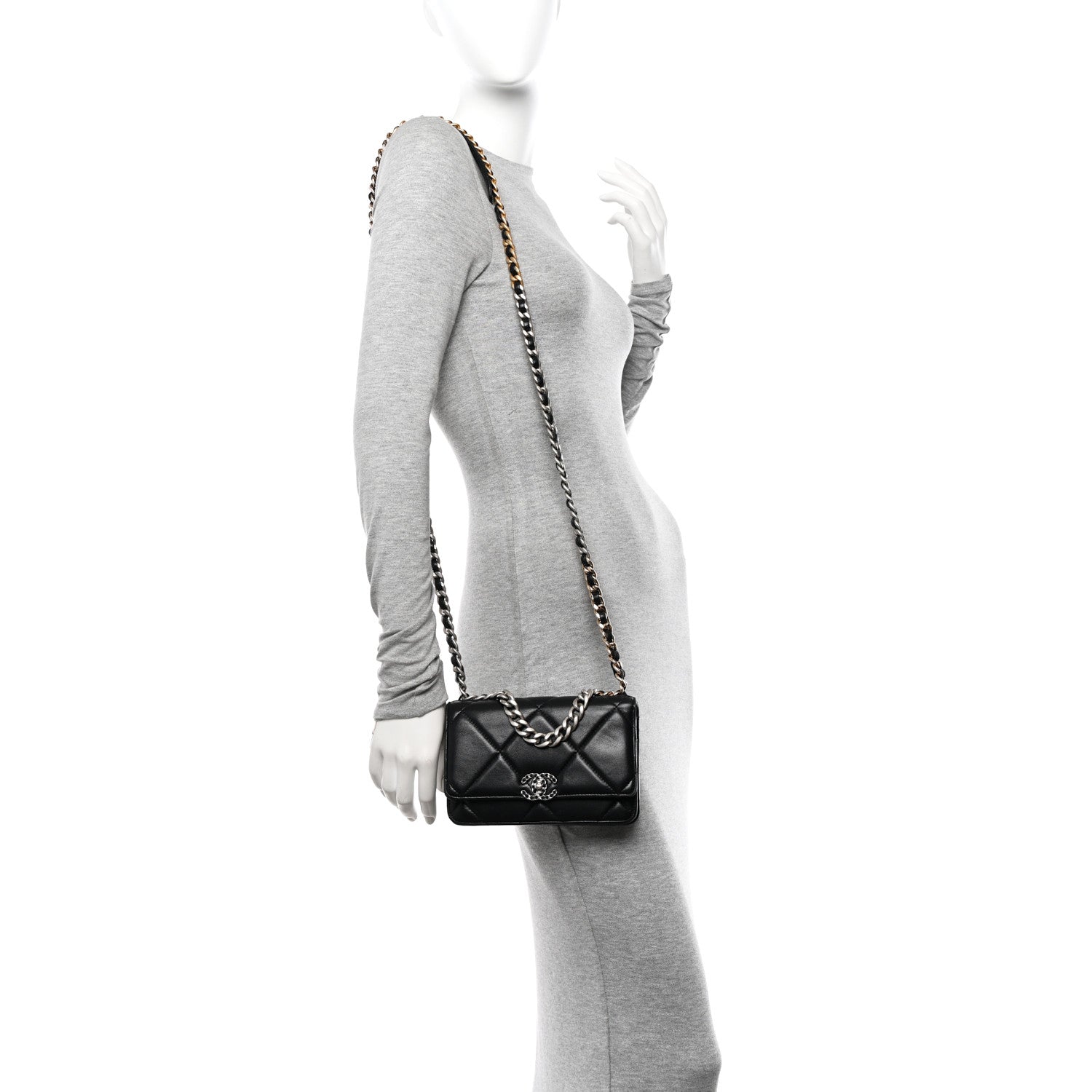 Chanel Lambskin Quilted Chanel 19 Wallet On Chain WOC Black 2 of 14