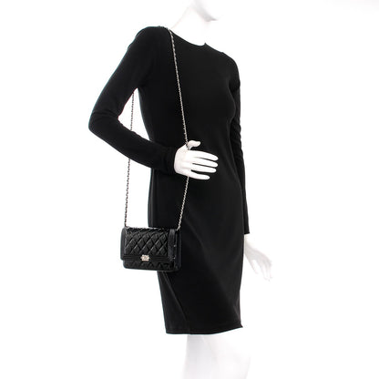 Chanel Patent Calfskin Quilted Boy Wallet On Chain WOC Black 2 of 9