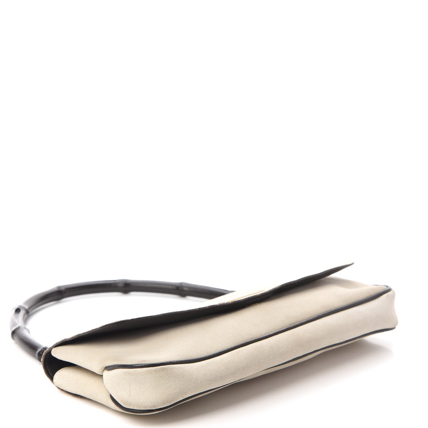 Suede Bamboo Handle Shoulder Bag White