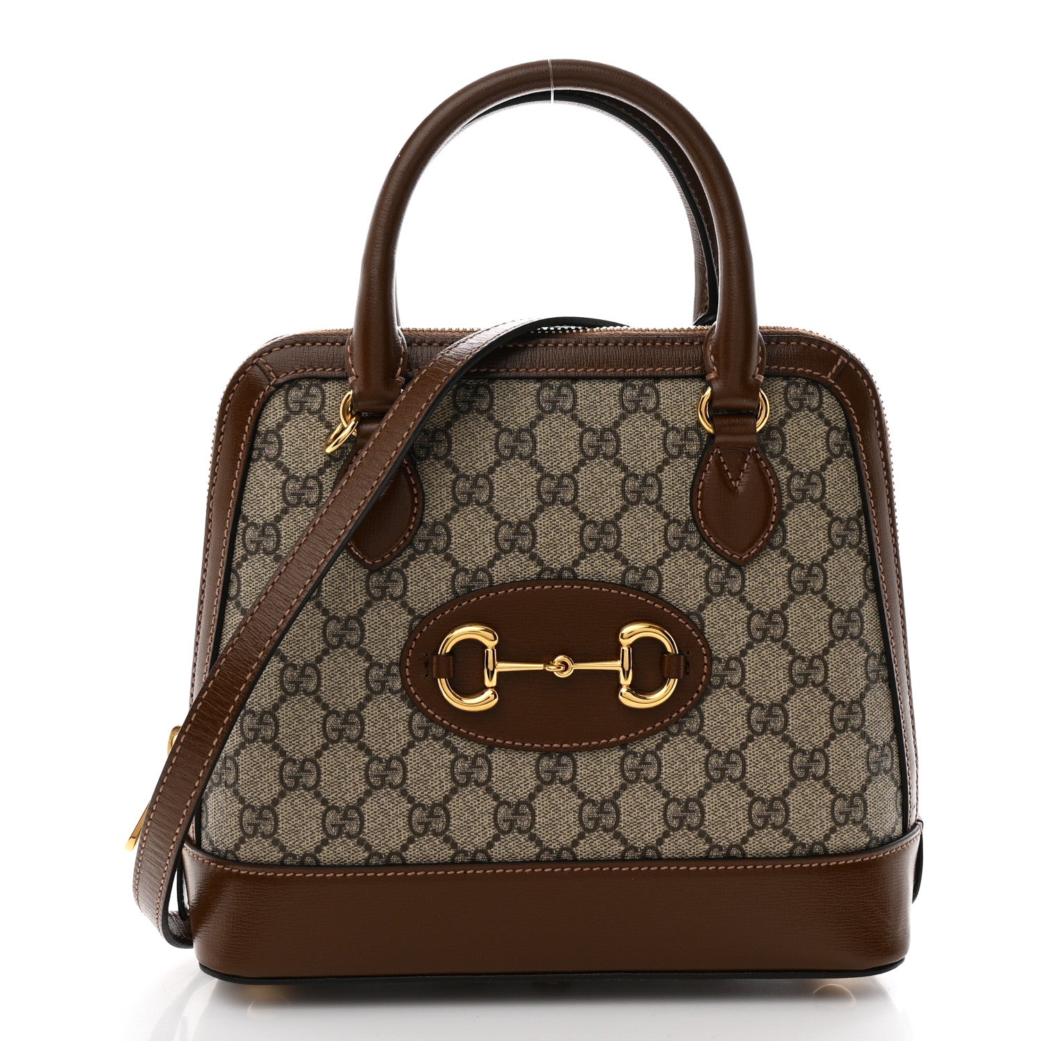 Gucci GG Supreme Monogram Azalea Calfskin Small Horsebit 1955 Top Handle Bag Beige Ebony Brown Sugar 1 of 11