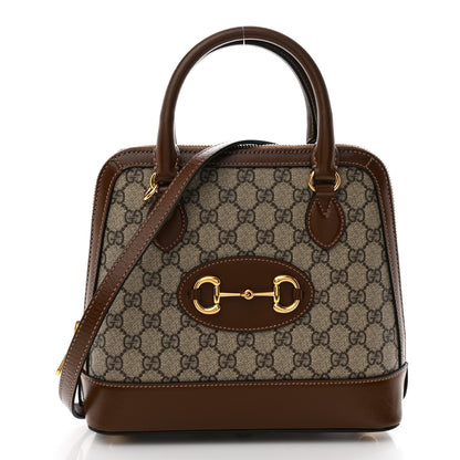 Gucci GG Supreme Monogram Azalea Calfskin Small Horsebit 1955 Top Handle Bag Beige Ebony Brown Sugar 1 of 11