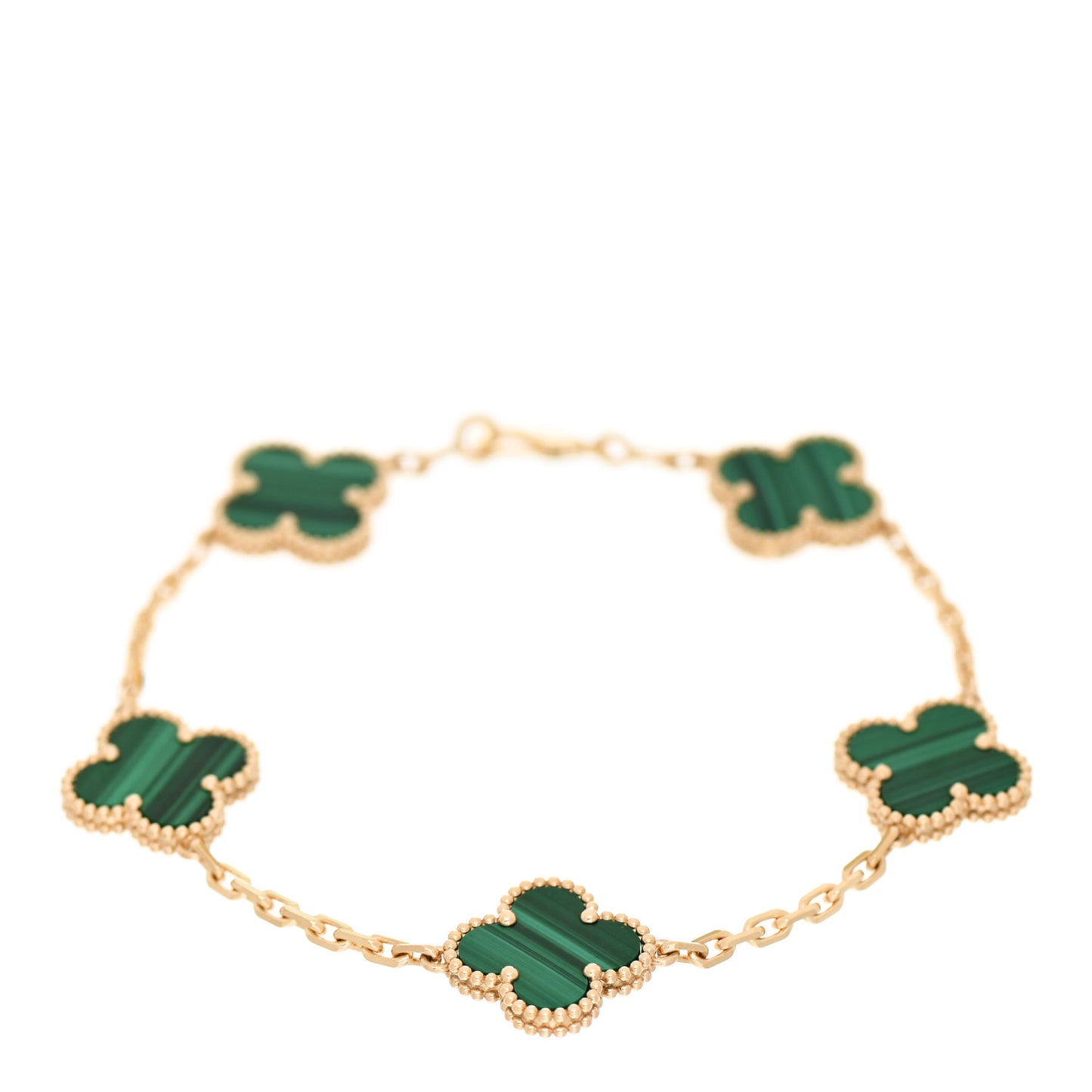 18K Yellow Gold Malachite 5 Motifs Vintage Alhambra Bracelet