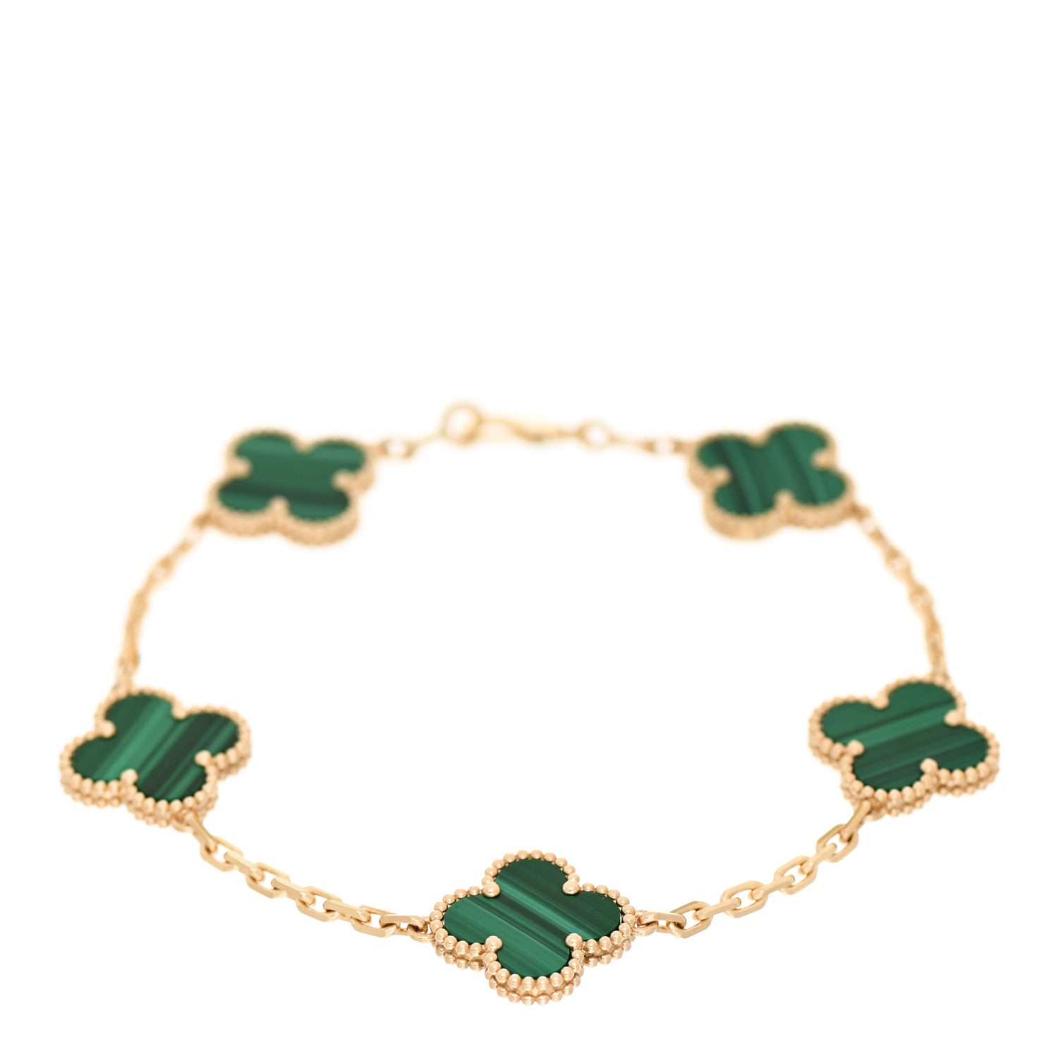 Van Cleef & Arpels 18K Yellow Gold Malachite 5 Motifs Vintage Alhambra Bracelet 1 of 6
