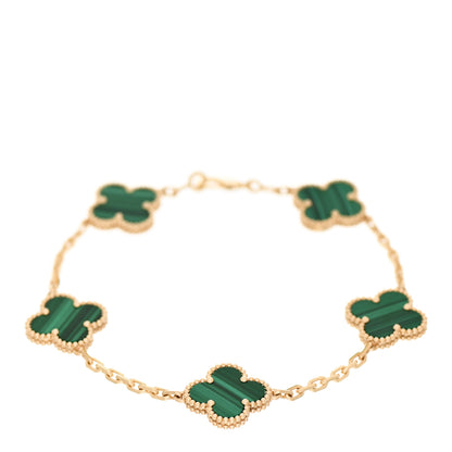 Van Cleef & Arpels 18K Yellow Gold Malachite 5 Motifs Vintage Alhambra Bracelet 1 of 6