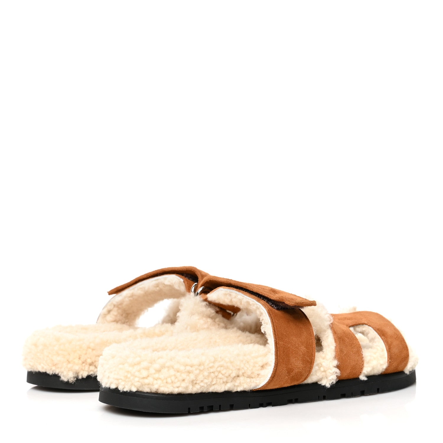 Hermes Suede Goatskin Woolskin Womens Chypre Sandals 35 Naturel Ecru 4 of 8
