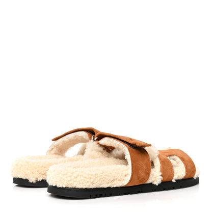 Hermes Suede Goatskin Woolskin Womens Chypre Sandals 35 Naturel Ecru 4 of 8