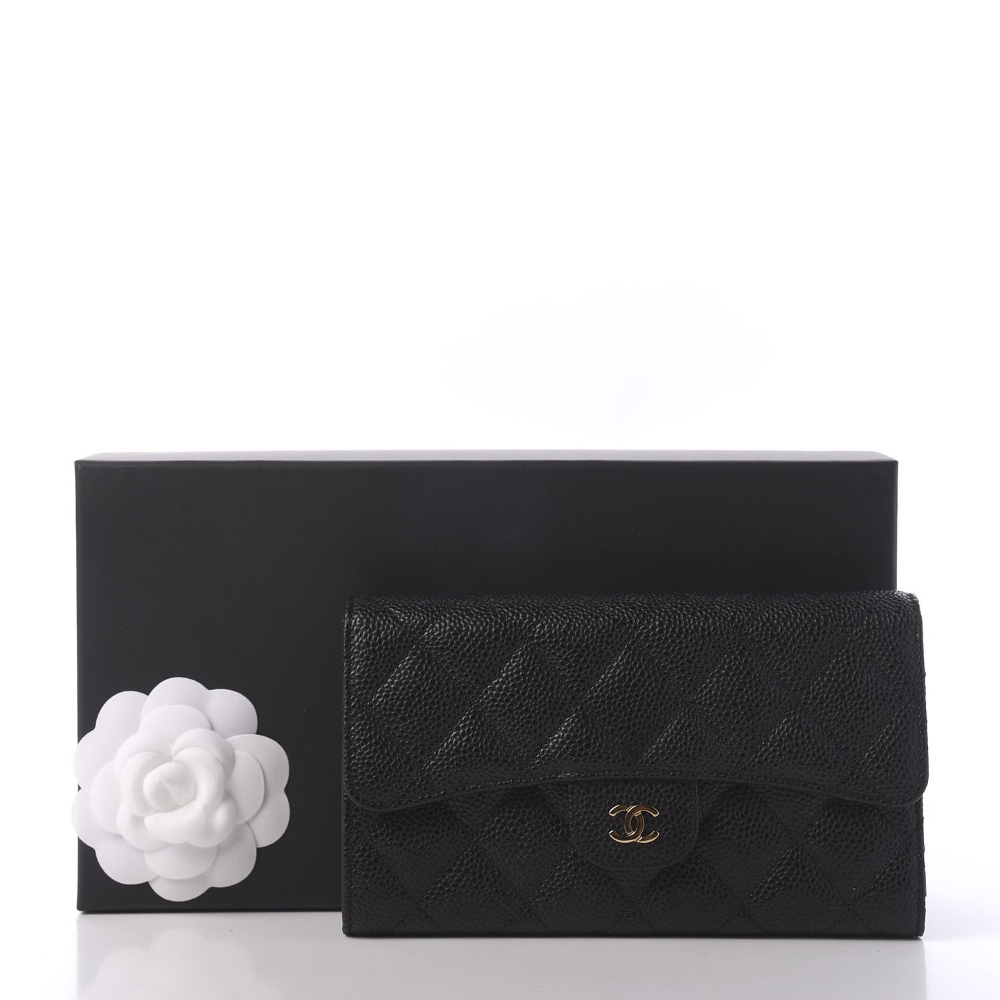 Caviar Quilted Large Flap Wallet Black