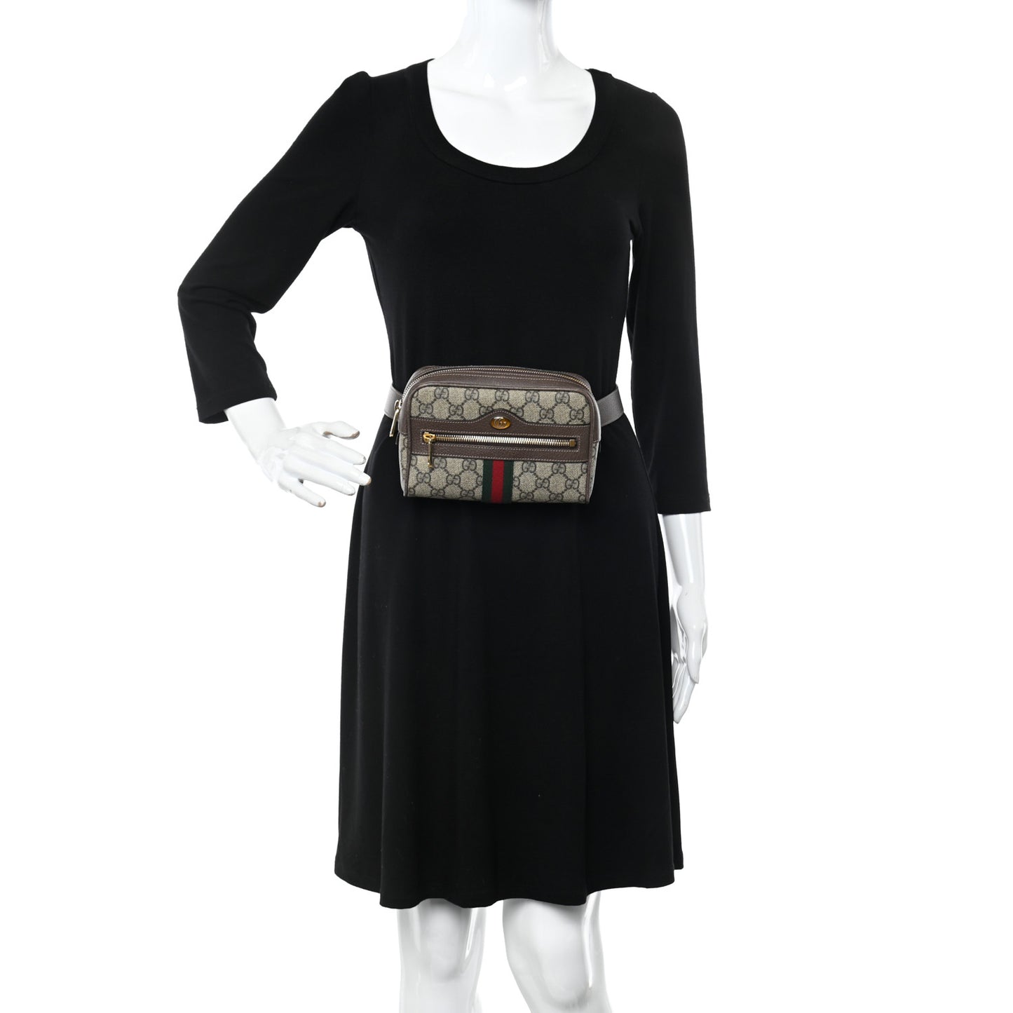 GG Supreme Monogram Web Small Ophidia Belt Bag 95 38 Dark Brown