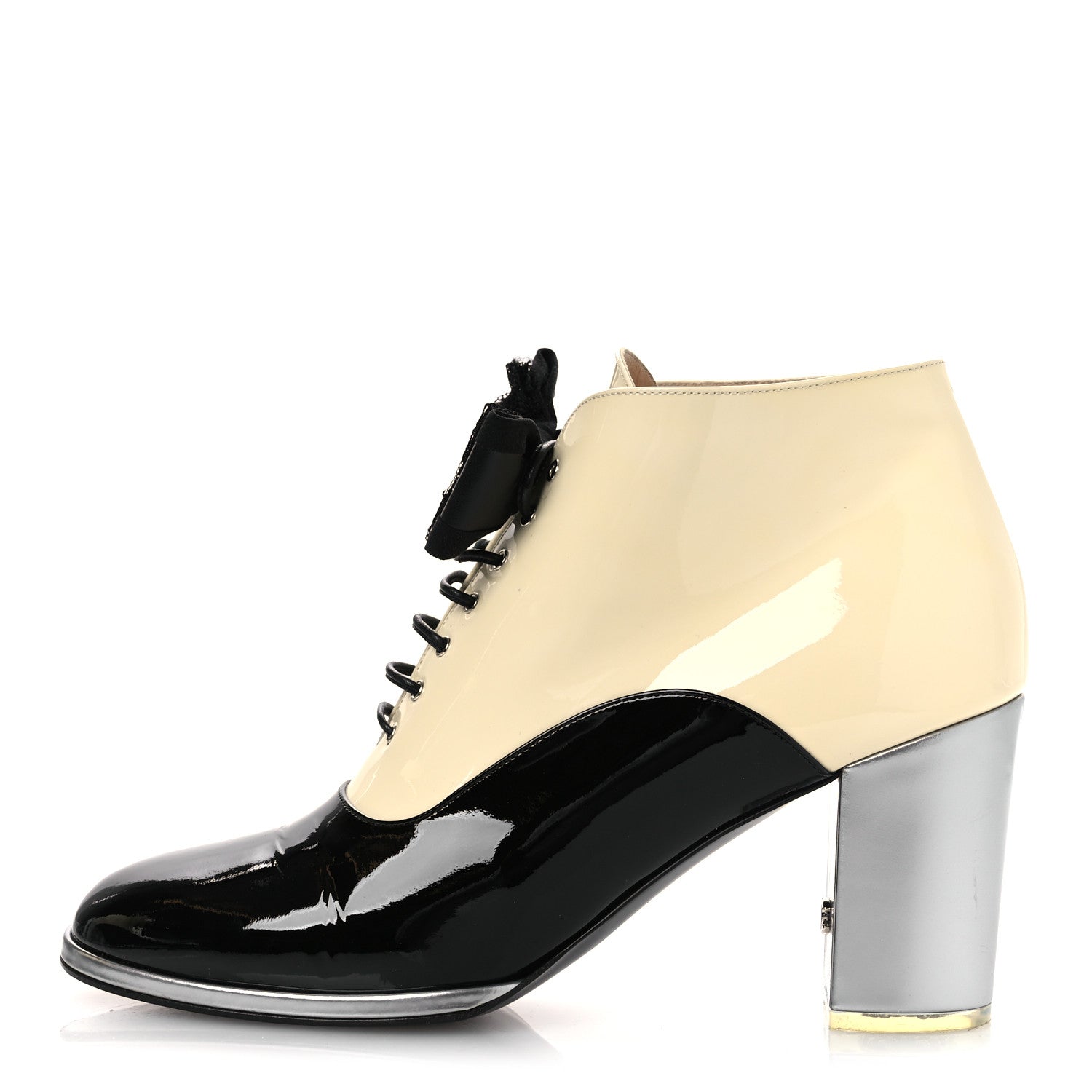 Chanel Patent Calfskin CC Bow Lace Up Oxford Pumps 41 Beige Black 1 of 13