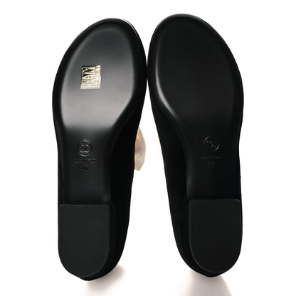 Chanel Velvet Grosgrain Bow Mary Jane Flats 40 Black White 6 of 10