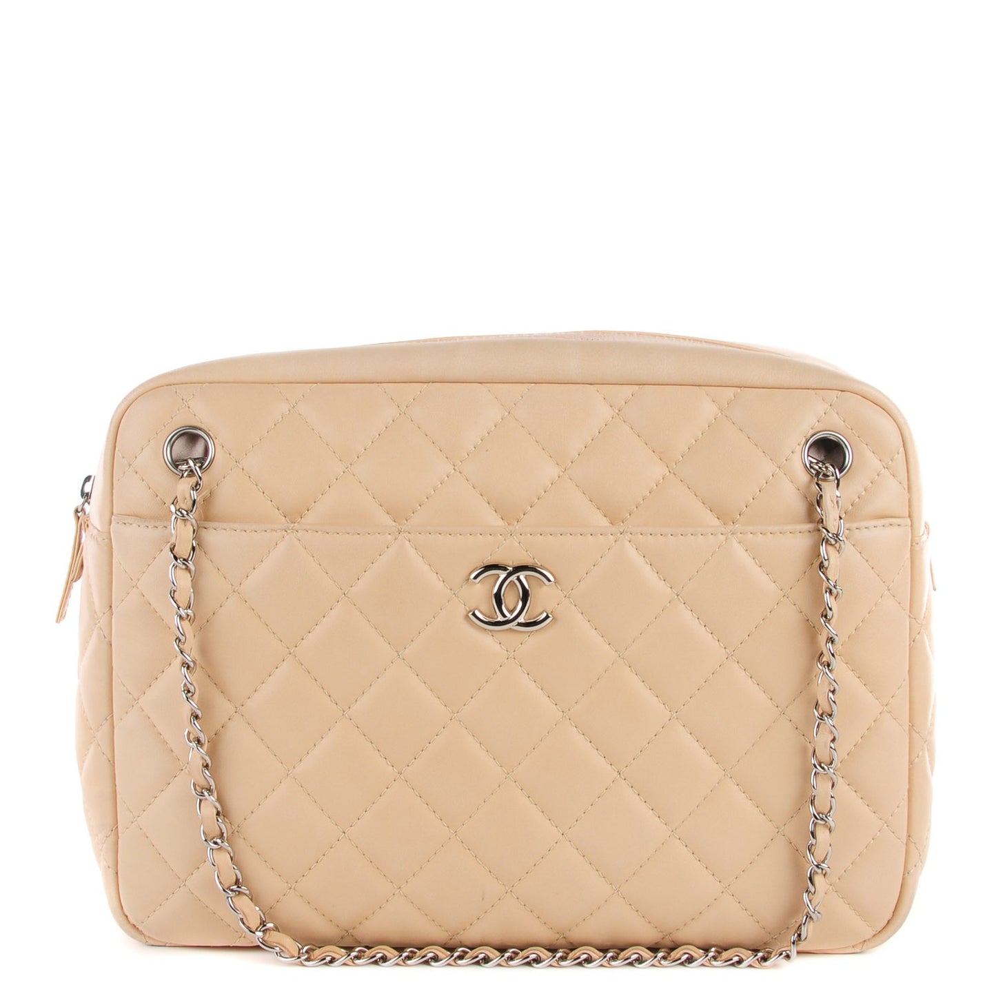 Lambskin Quilted Large Camera Case Beige
