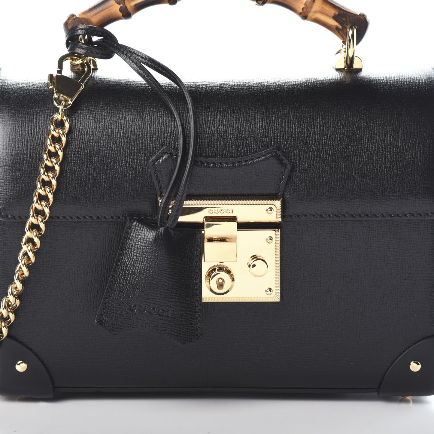 Calfskin Small Padlock Bamboo Shoulder Bag Black