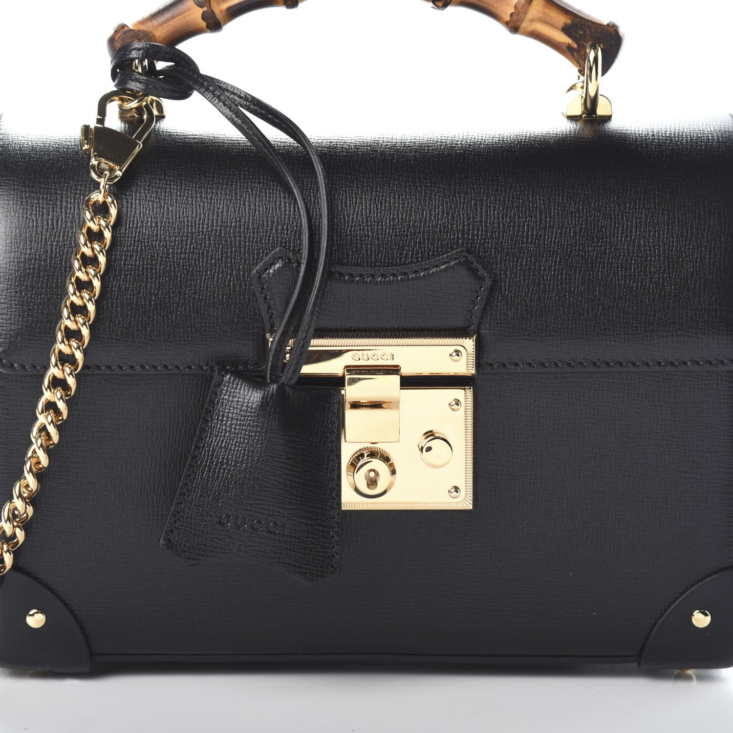 Gucci Calfskin Small Padlock Bamboo Shoulder Bag Black 6 of 9