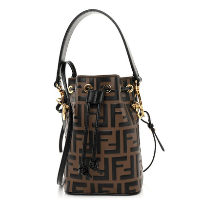 Fendi Vitello Liberty F is Fendi Bi-Color FF 1974 Embossed Mini Mon Tresor Bucket Bag Maya Black 1 of 10