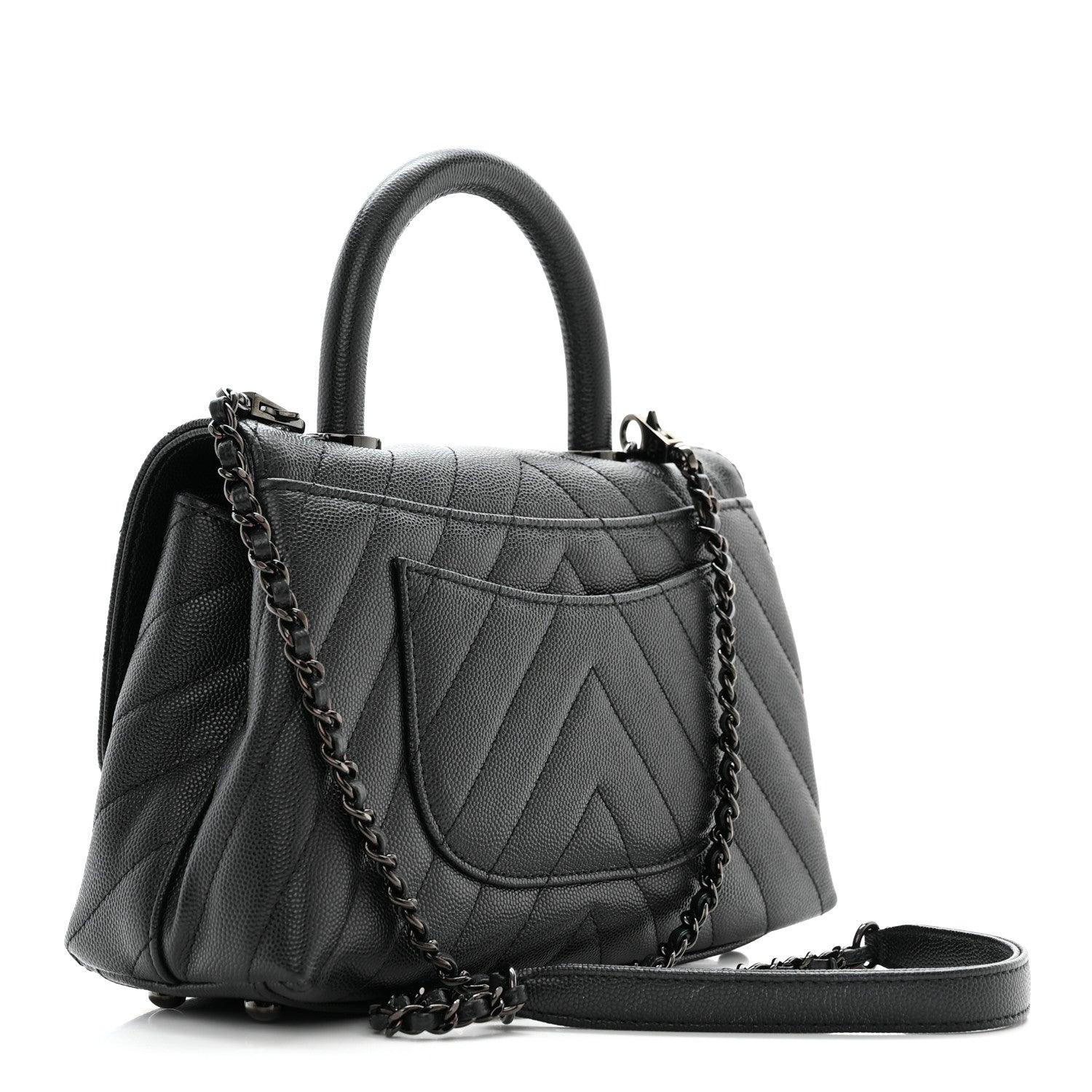 Chanel Caviar Chevron Quilted Mini Coco Handle Flap So Black 3 of 11