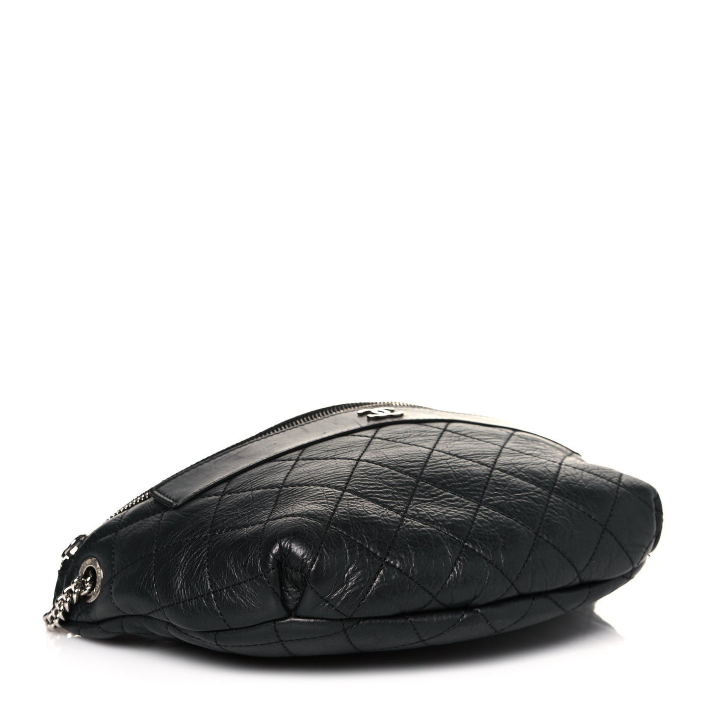 Aged Calfskin Quilted Crossbody Double Chain Bag Black