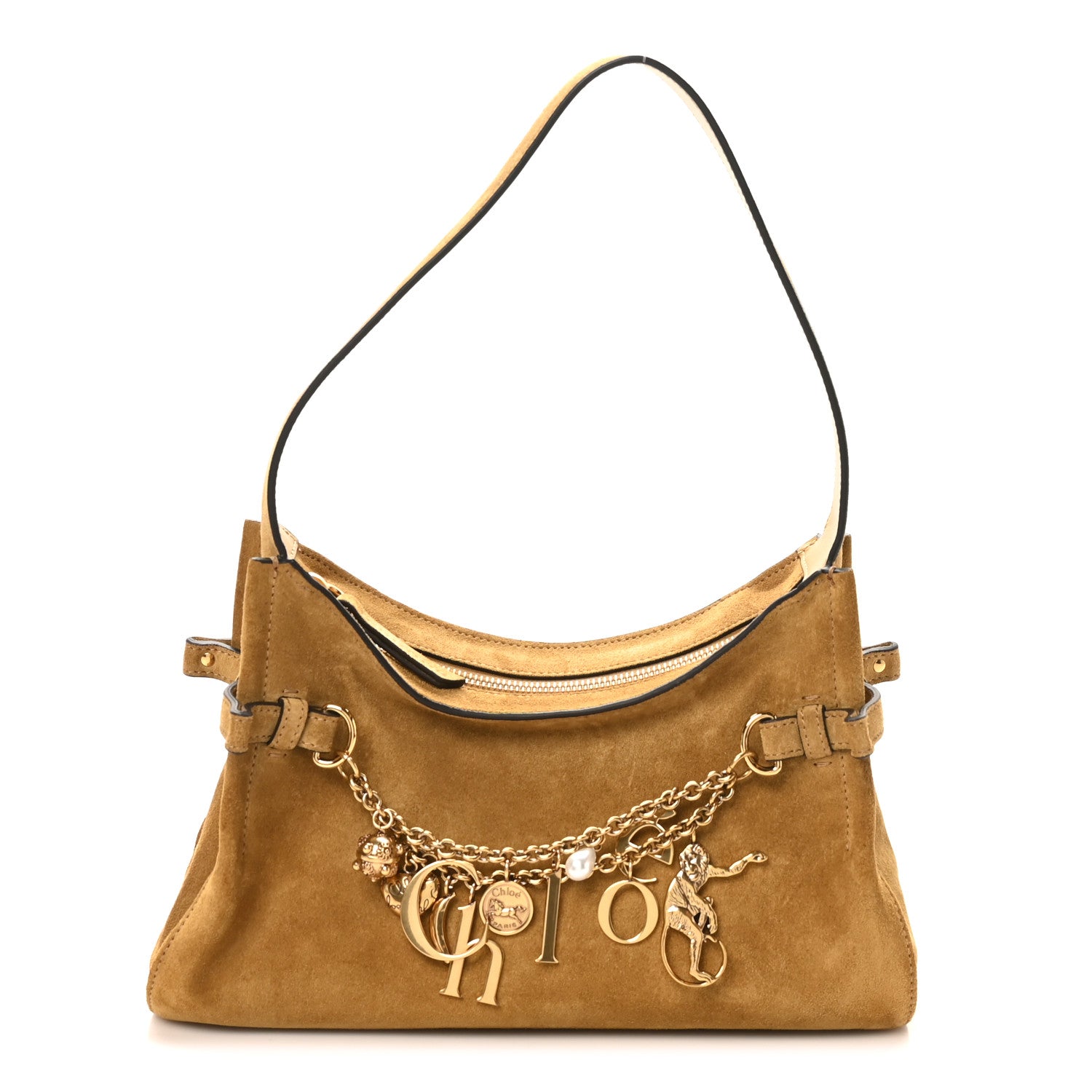 Chloe Suede Charms Hobo Bag Gold Khaki 1 of 9