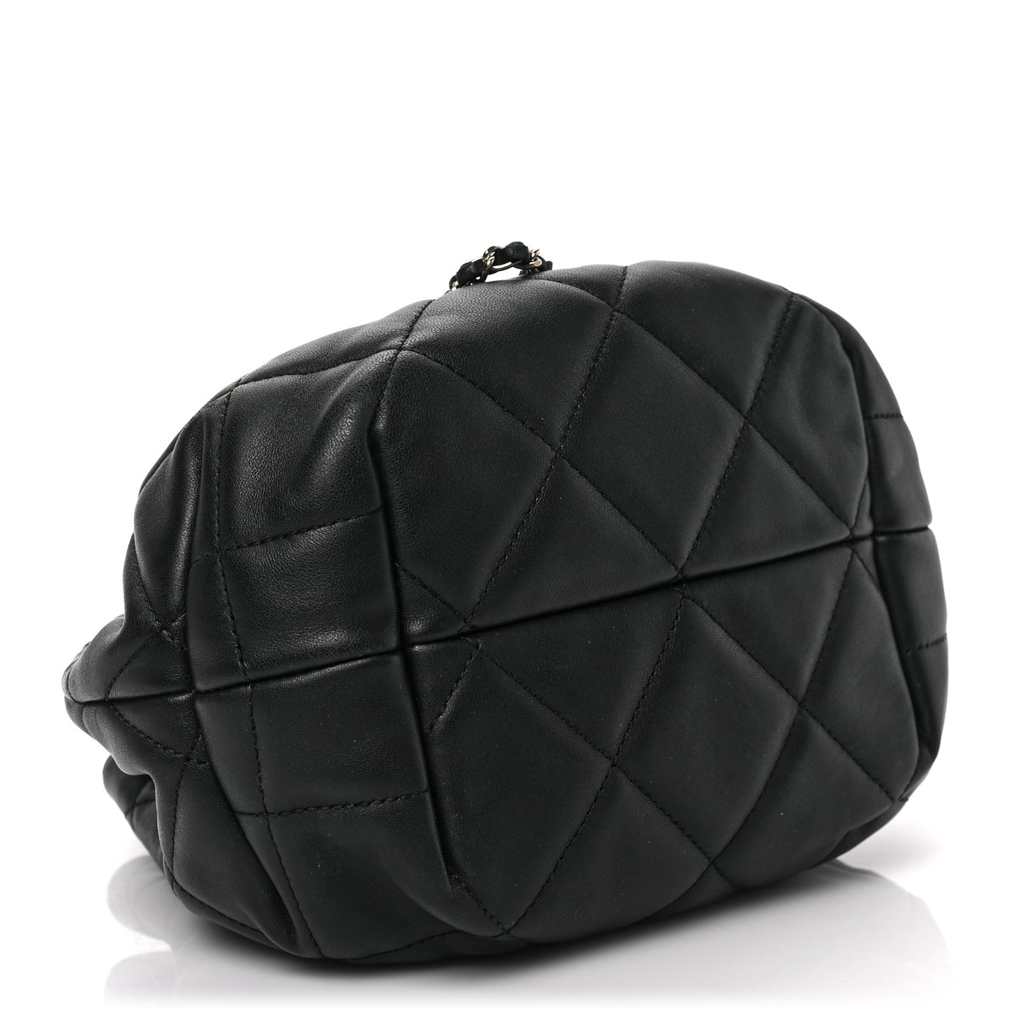 Lambskin Quilted CC Dweller Drawstring Bucket Bag Black