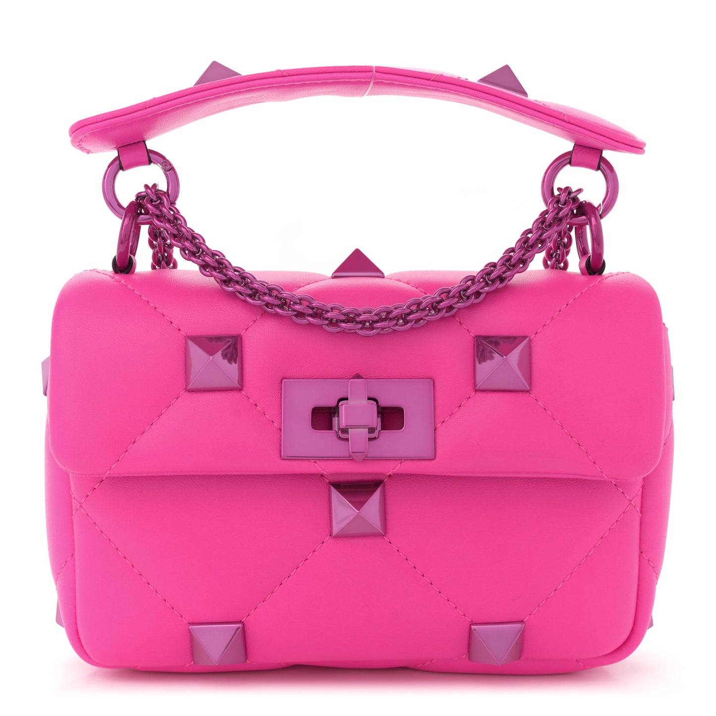 Nappa Lacquer Monochrome Small Roman Stud Shoulder Bag Pink PP
