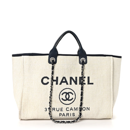 Chanel Woven Straw Raffia Large Deauville Tote White Navy 1 of 10