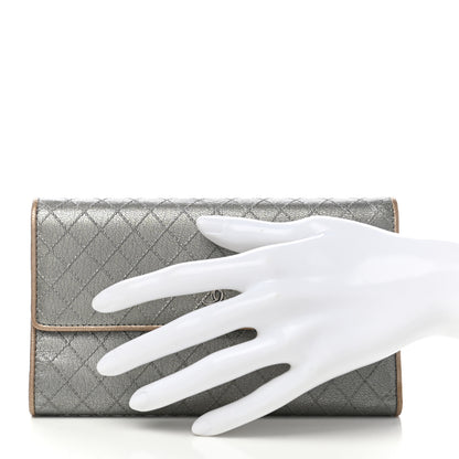 Chanel Metallic Calfskin Diamond Stitched Flap Wallet Silver Gold 2 of 7