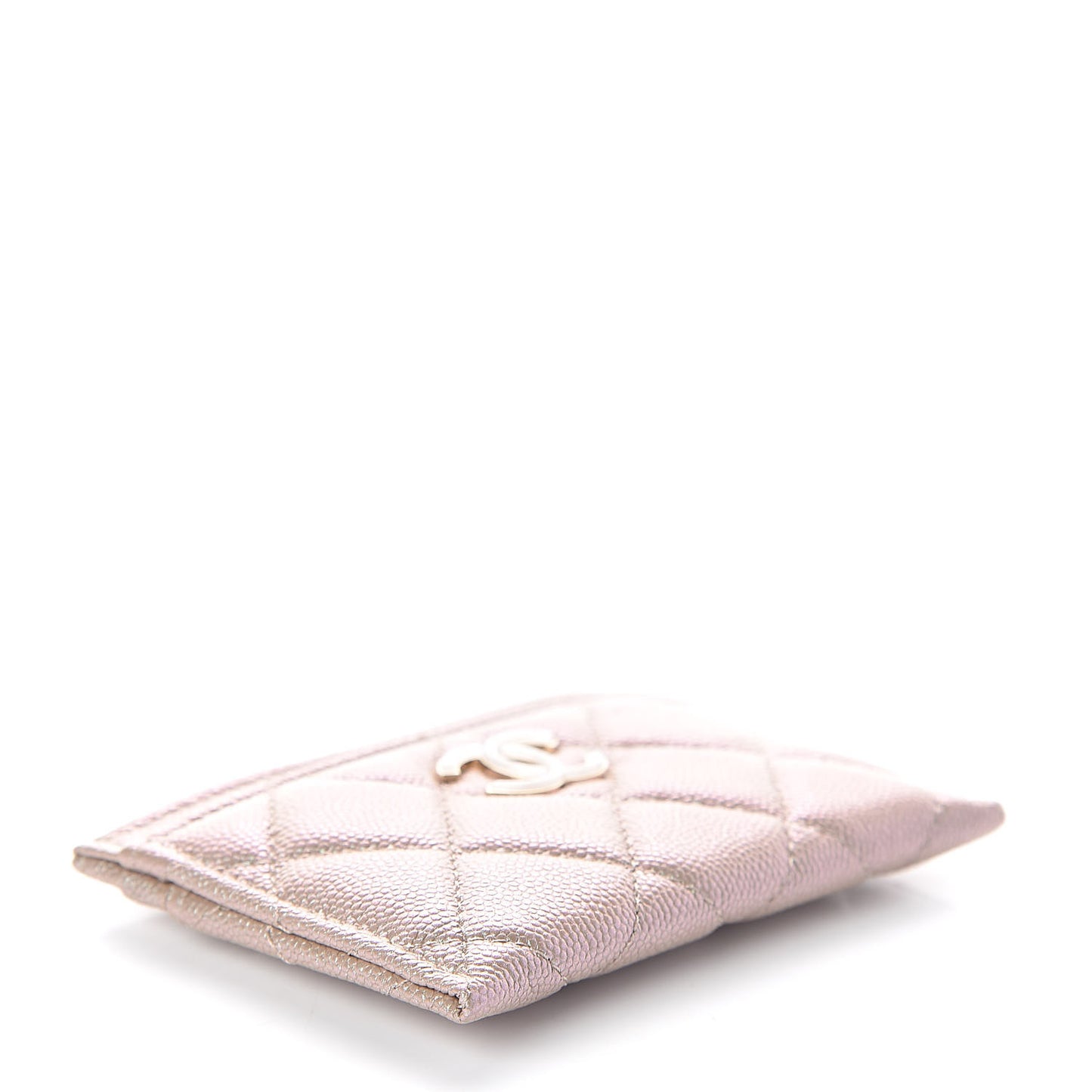 Iridescent Caviar Quilted Card Holder Beige