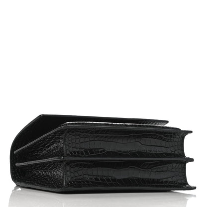 Saint Laurent Calfskin Crocodile Embossed Medium Monochrome Monogram Sunset Black 3 of 9