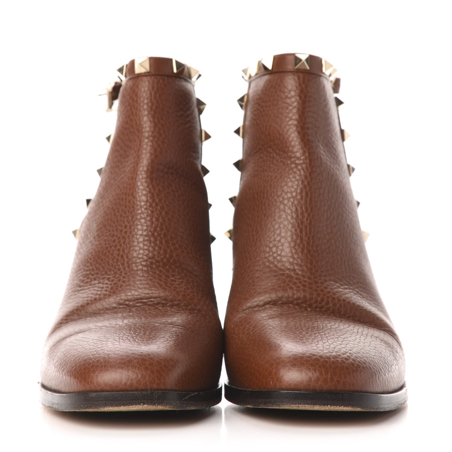 Valentino Garavani Grained Calfskin Cutout Rockstud Ankle Boots 39 Bright Cognac 2 of 10