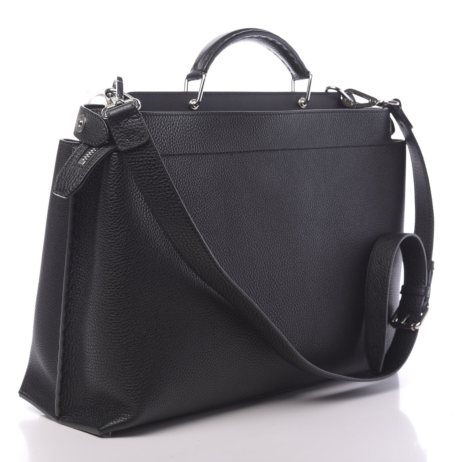 Fendi Cuoio Romano Selleria Vitello Grace Glazed Fabric FF 1974 Large Peekaboo Iconic Essential Satchel Black 3 of 11