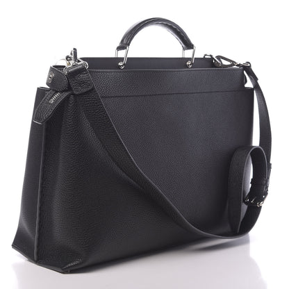 Fendi Cuoio Romano Selleria Vitello Grace Glazed Fabric FF 1974 Large Peekaboo Iconic Essential Satchel Black 3 of 11