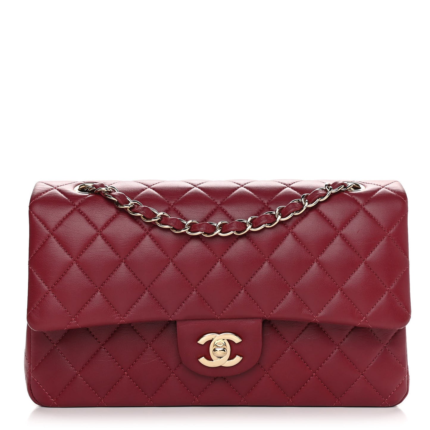 Lambskin Quilted Medium Double Flap Burgundy