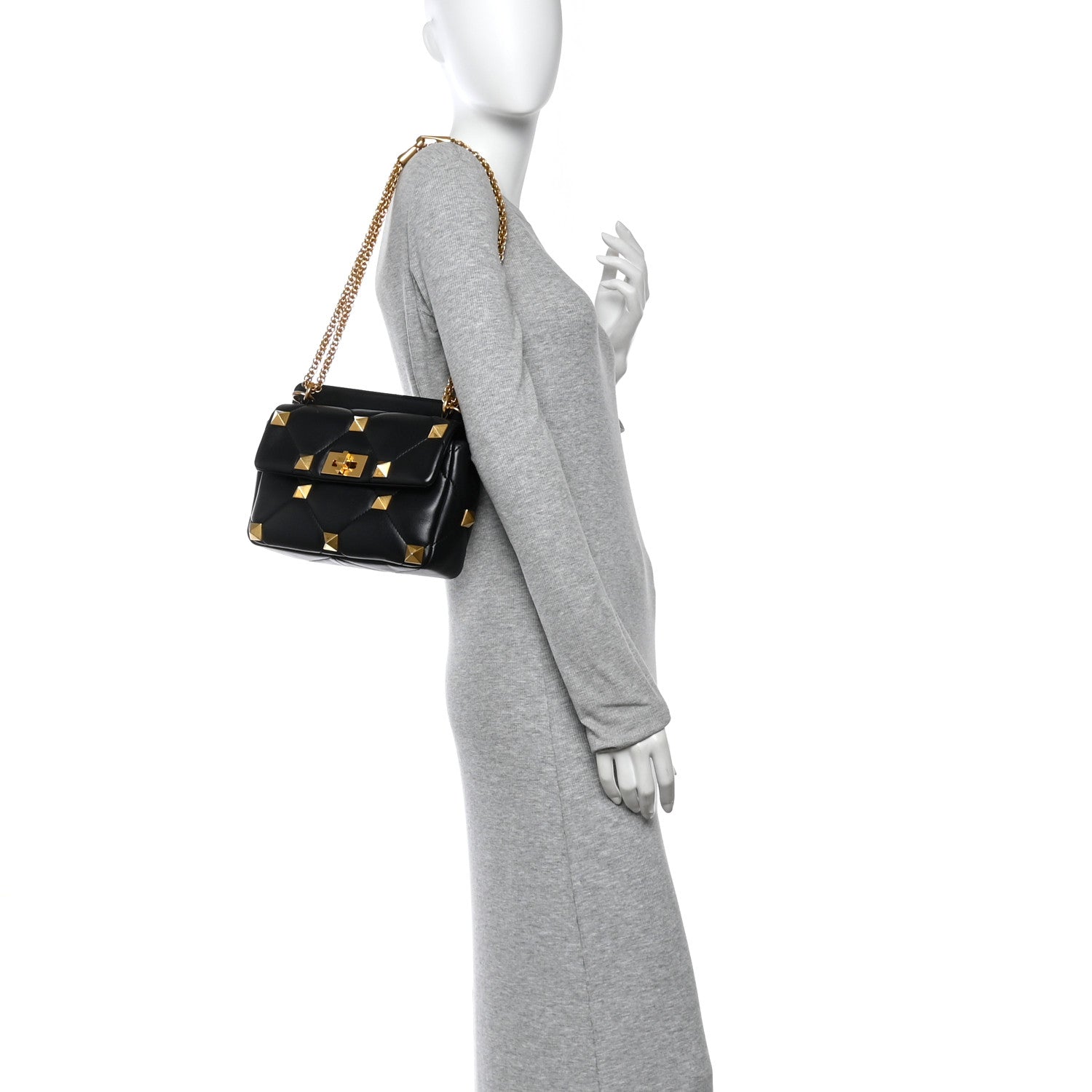 Valentino Garavani Nappa Large Roman Stud Shoulder Bag Black 2 of 9